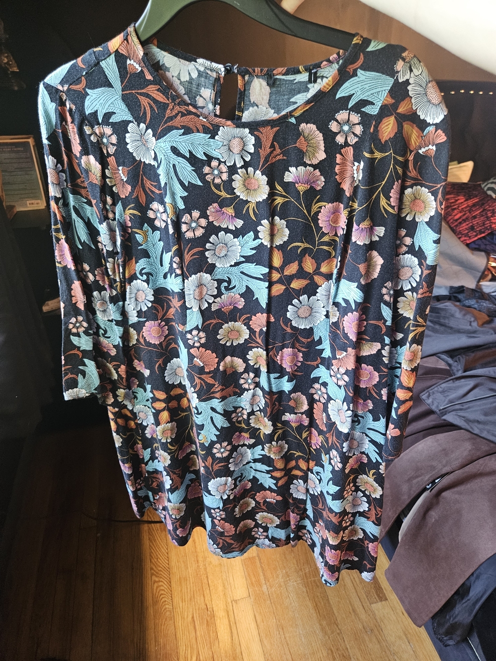 As U Wish Black Floral Midi Dress with Blue and Pink Blossoms